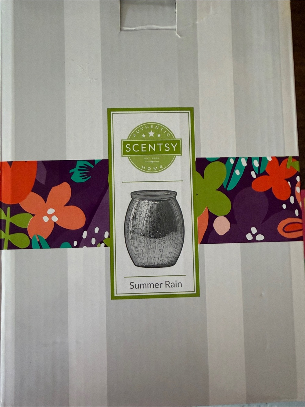 Scentsy Summer Rain Warmer in Gray and Green Accents